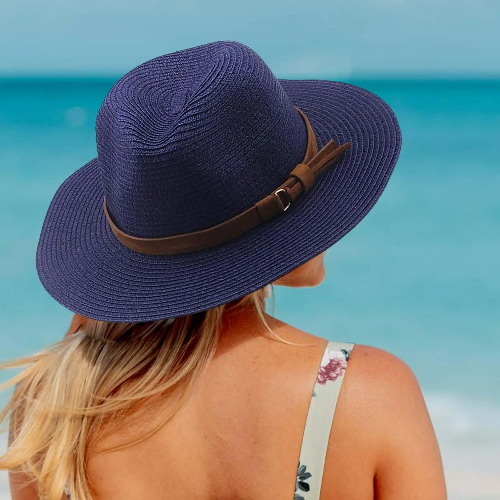 Unisex Wide Brim Sun Hat Panama Sunhats Sun Visor Fashionable Beach Bohemia Straw Hats for Outdoor Travel Camping Holiday Hiking