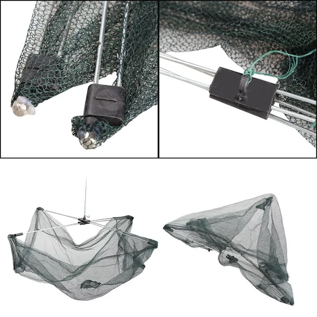 Foldable Fishing Net Dip Net Fish Cage Nylon Steel Wire Fishing Trap C^Y5