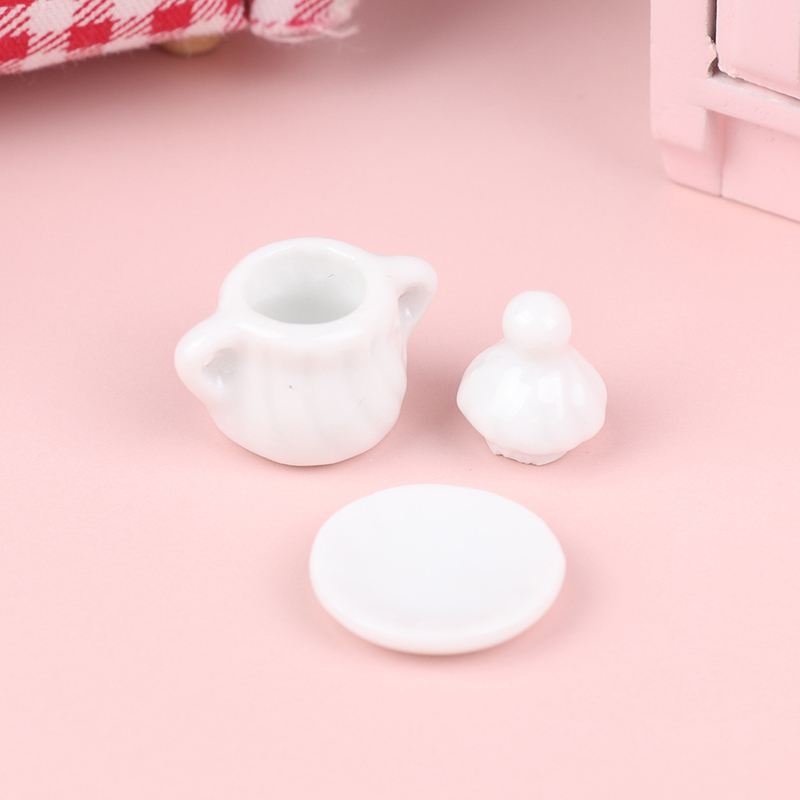 1Set Ceramic Scale 1:12 Doll House Miniature Porcelain Tea Cup Set Tableware Kitchen Dollhouse Teapot DIY Toys