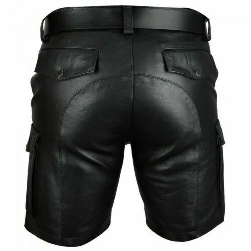 Sommer Streetwear Trend Männer PU Kunstleder Shorts mit Taschen Nachtclub Tragen Lässige Mode Shorts Mittelalterlichen Punk Kostüme 5XL – Detail 2