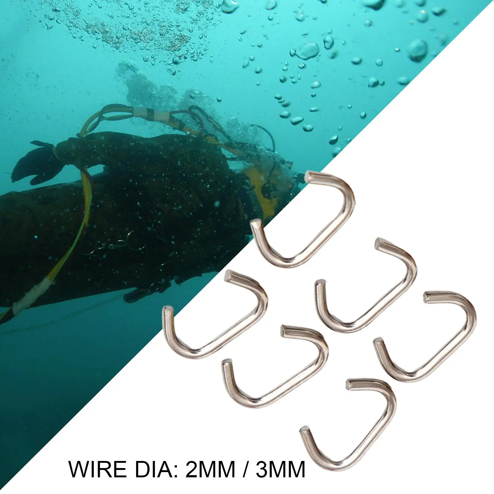6PCS Scuba Diving Stainless Steel Clip Bungee Rope Holder Diving Snorkel Attachment Buckle