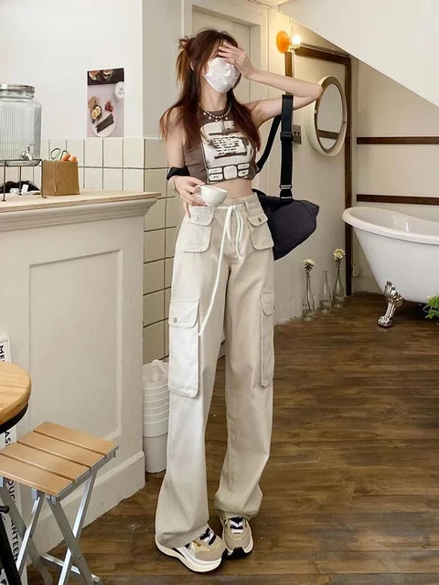  Deeptown Aesthetic Purple Cargo Pants Women Korean Hippie  Oversize Baggy Trousers Kpop Wide Leg Pantalons s1 Purple S : Clothing,  Shoes & Jewelry