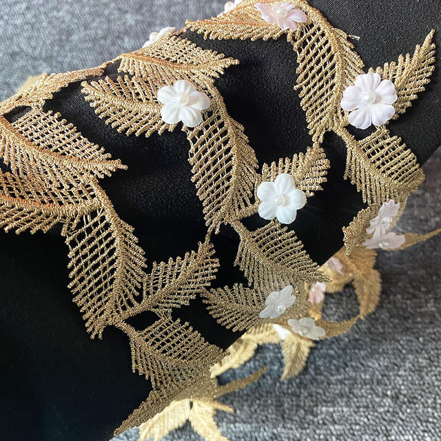 6cm Wide Gold Leaf Embroidery Beaded Lace Trim Fabric for Sewing Needlework  Patch Applique Wedding Dress Clothes Lace for Crafts