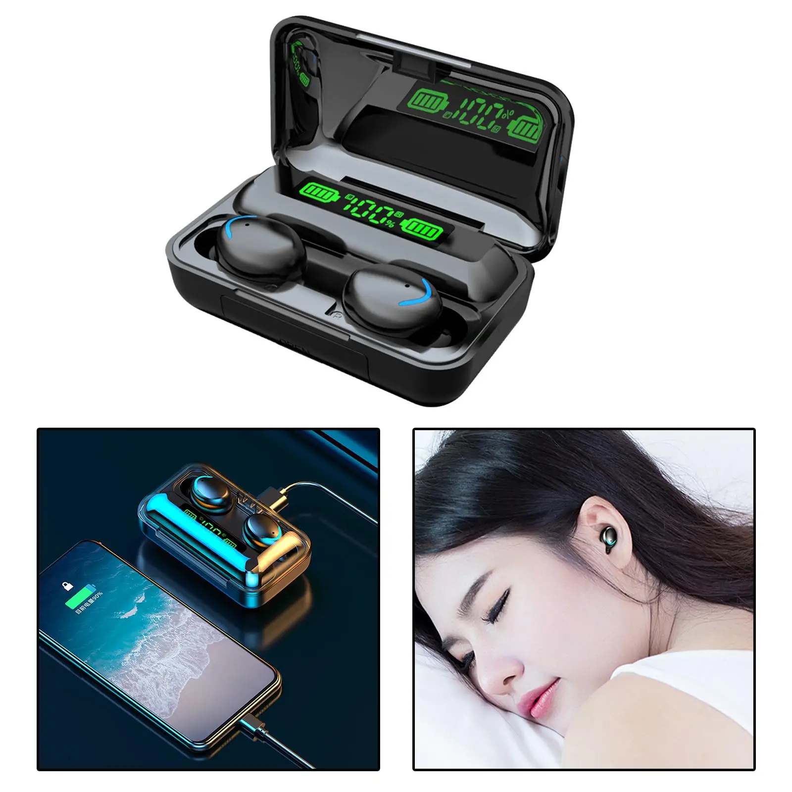 Bluetooth 5.0 Wireless LED Earbuds with Wireless Charging Case Waterproof   Stereo Headphones in Ear Built in Mic Headset