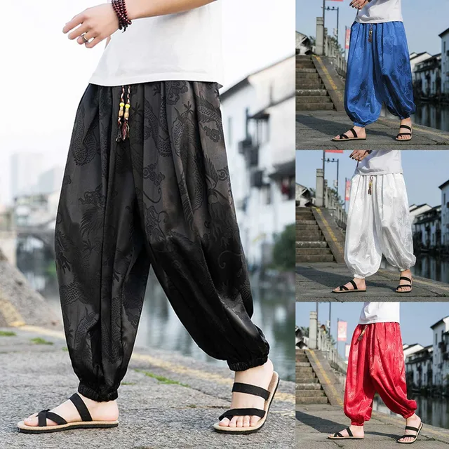 New Japan Style Men Baggy Dancing Pants Cotton Linen Harem