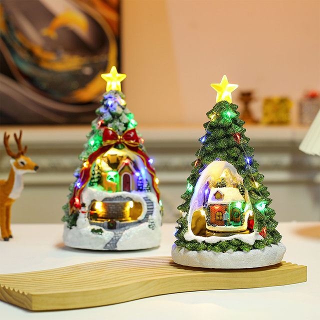 LED Lighted Christmas Tree Musical House Battery Operated Christmas  Figurines for Christmas Indoor Decorations Christmas Tree