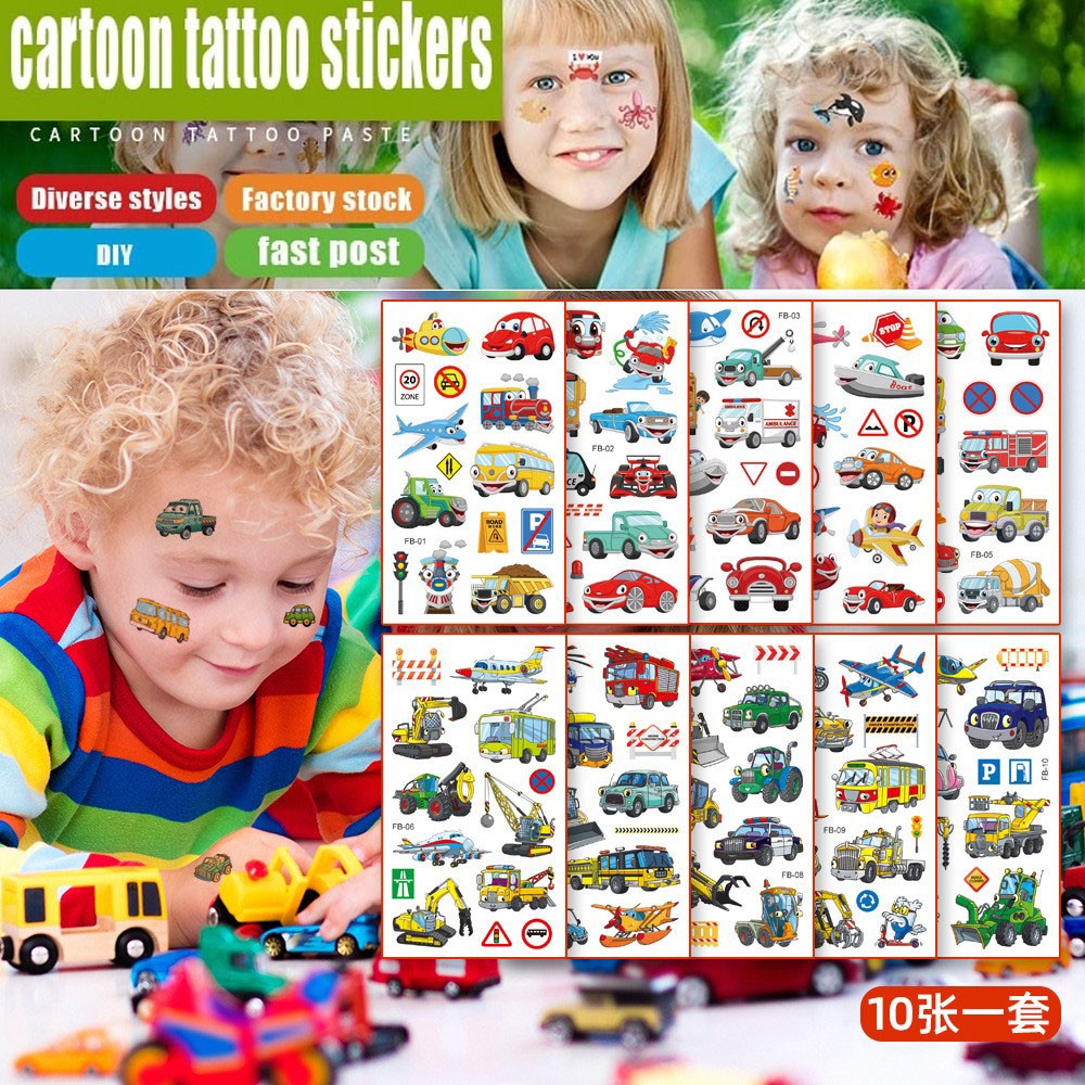 Best of 10Pcs / set Tattoo Kids Various Cartoon Car Fake Tattoo Sticker Temporary Tattoos Waterproof Airplane Tattoo Arm Hand For Child Reviews & Tips