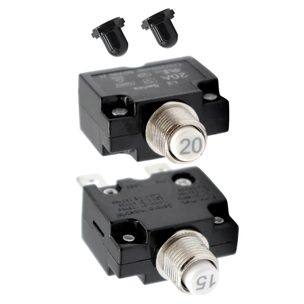 2pcs 50VDC/ AC125-250V 15 Amp 20 Amp Push  Button Circuit Breaker Thermal Overload 