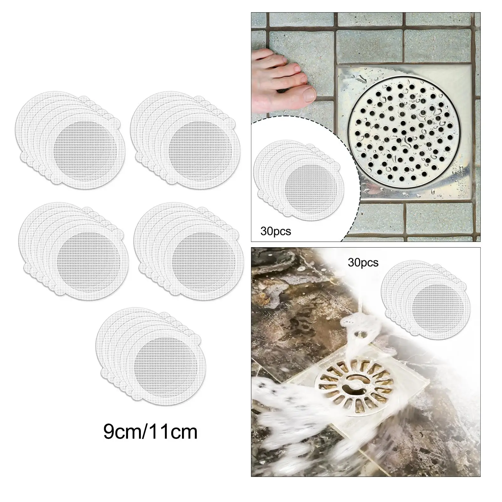 30x Mesh Sticker Hair Bathroom Accessories Catcher Covers Floor Sink Strainer Filter Sticker for Sewer Sink Bathroom Kitchen