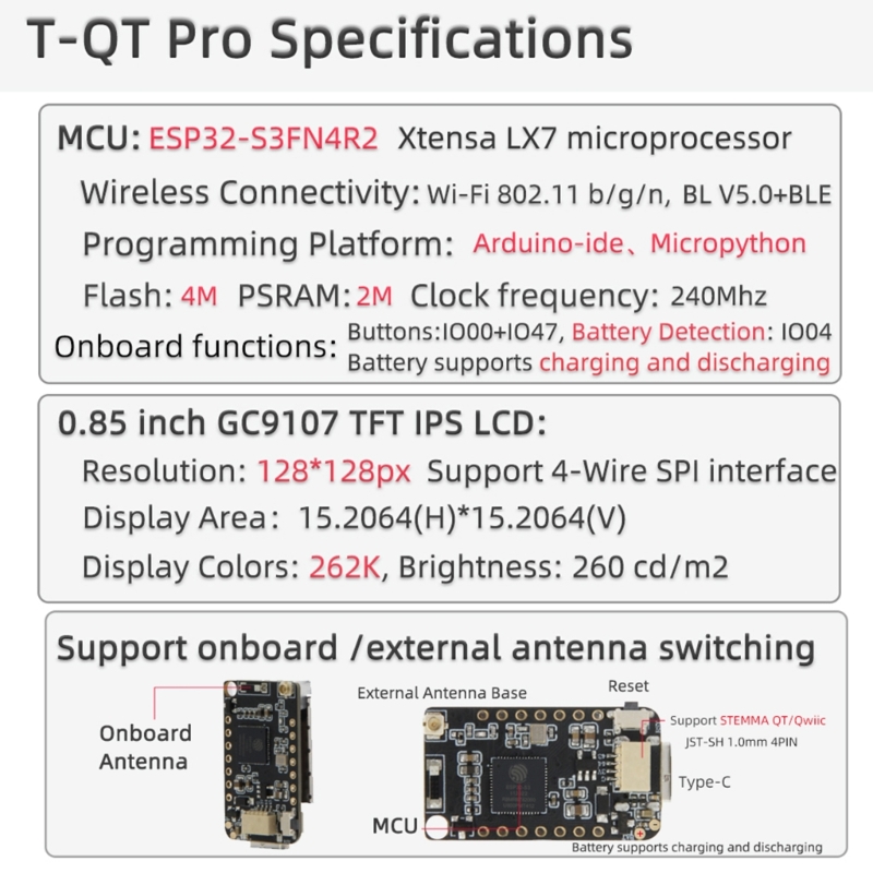 Polegada display lcd placa de desenvolvimento módulo