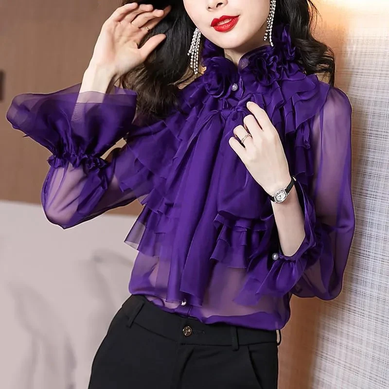 cetim roxo, blusa oca de alta qualidade,