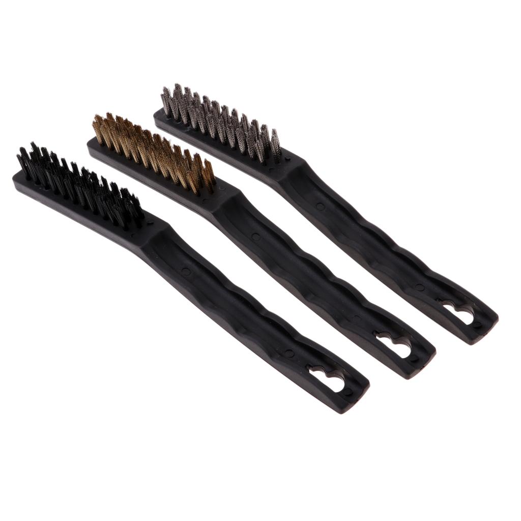 3x Plastic Handle Wire Scratch Brush Set Motorcycle Cleaning Parts Wire Scratch Brush Set Cleaning Welding Slag