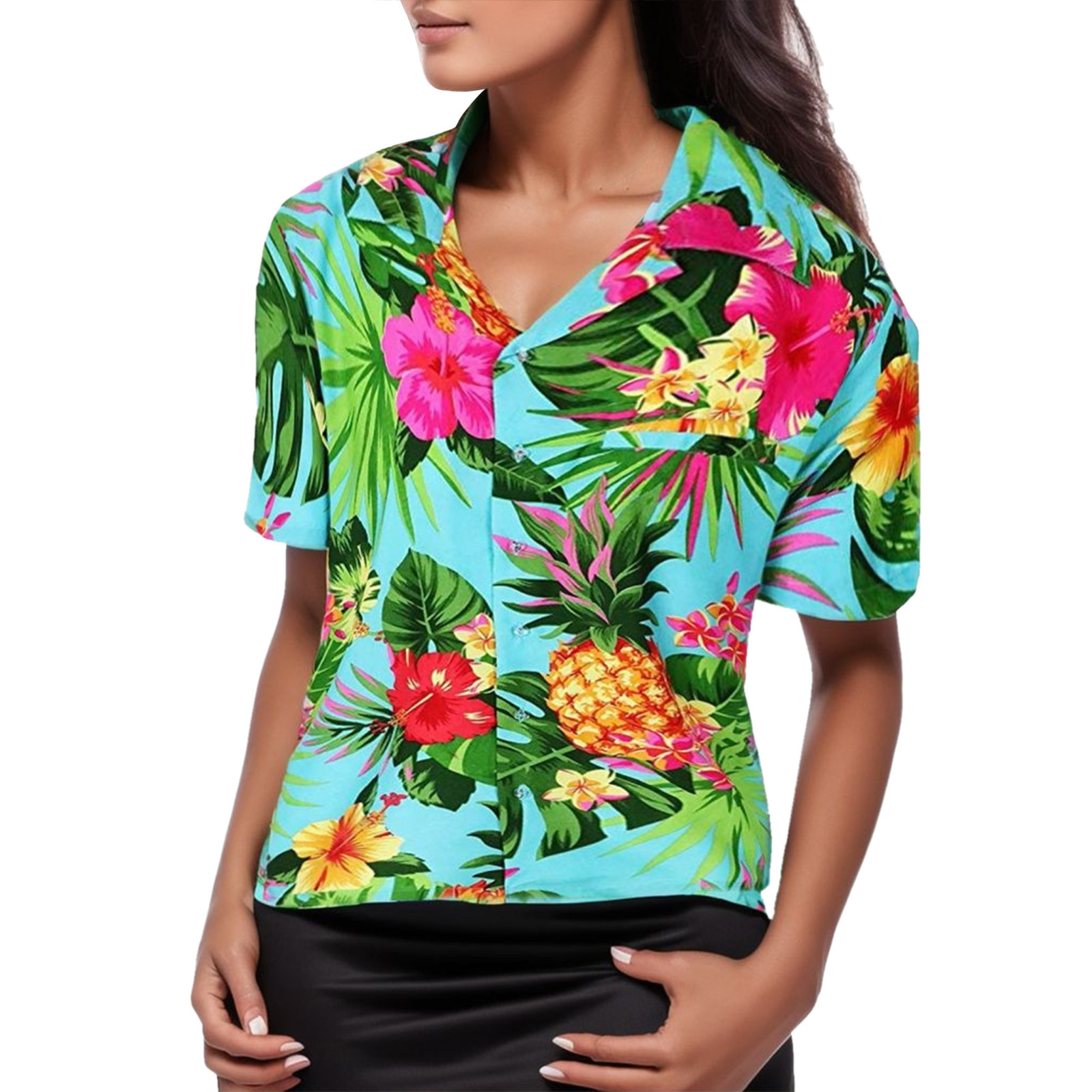 Title 3, Women Hawaiian Shirts Tropical Floral Pineapple...