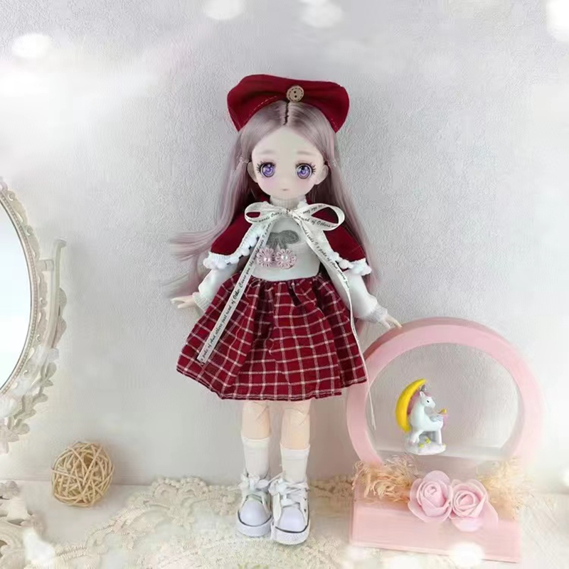 30cm Kawaii BJD Doll Girl 6 Points Joint Movable Doll with Fashion Clothes Soft Hair Dress Up Girl Toys Birthday Gift Doll New