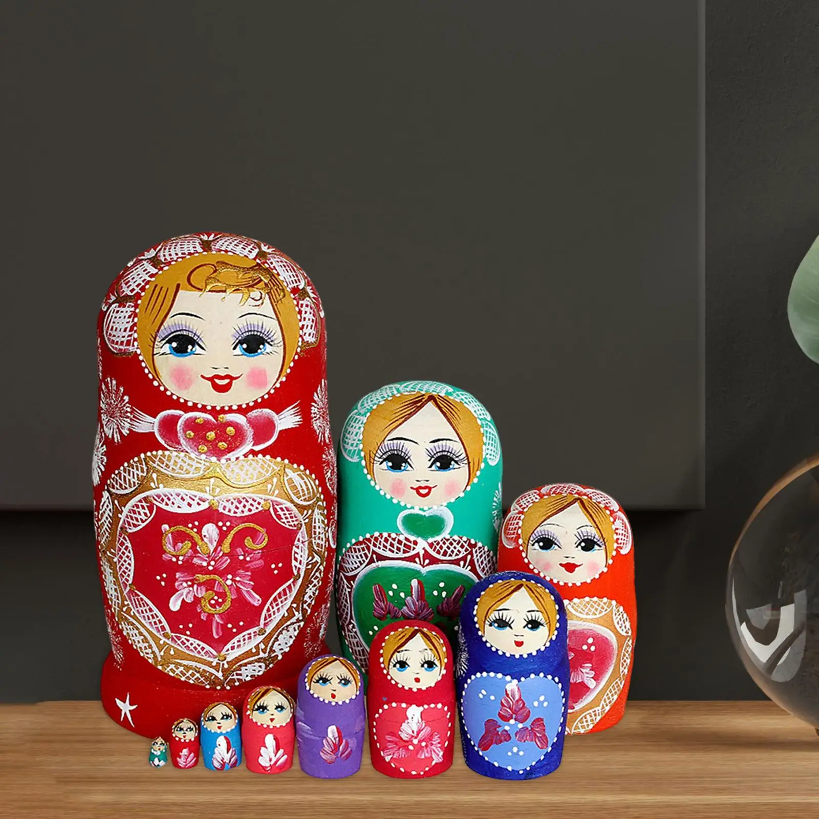 10Pcs Handmade Nesting Dolls Nested Toy Matryoshka Dolls for Table Office Home Decor Ornament