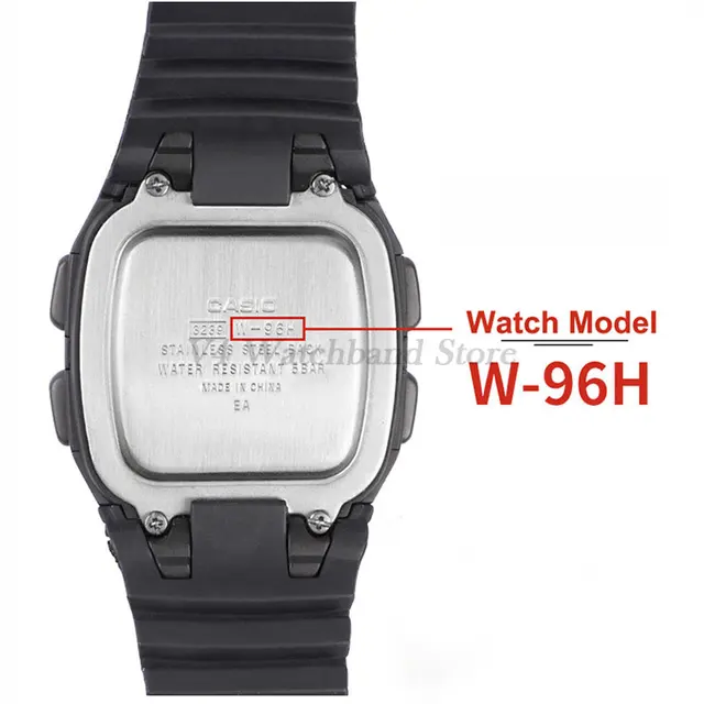 Correa de goma negra para Casio Watch 10076822 W-96H-1A W-96H-1B W-96H-2A  W-96H-3A W-96H-4A2 W-96H-4A W-96H-96H-9A, Moderno