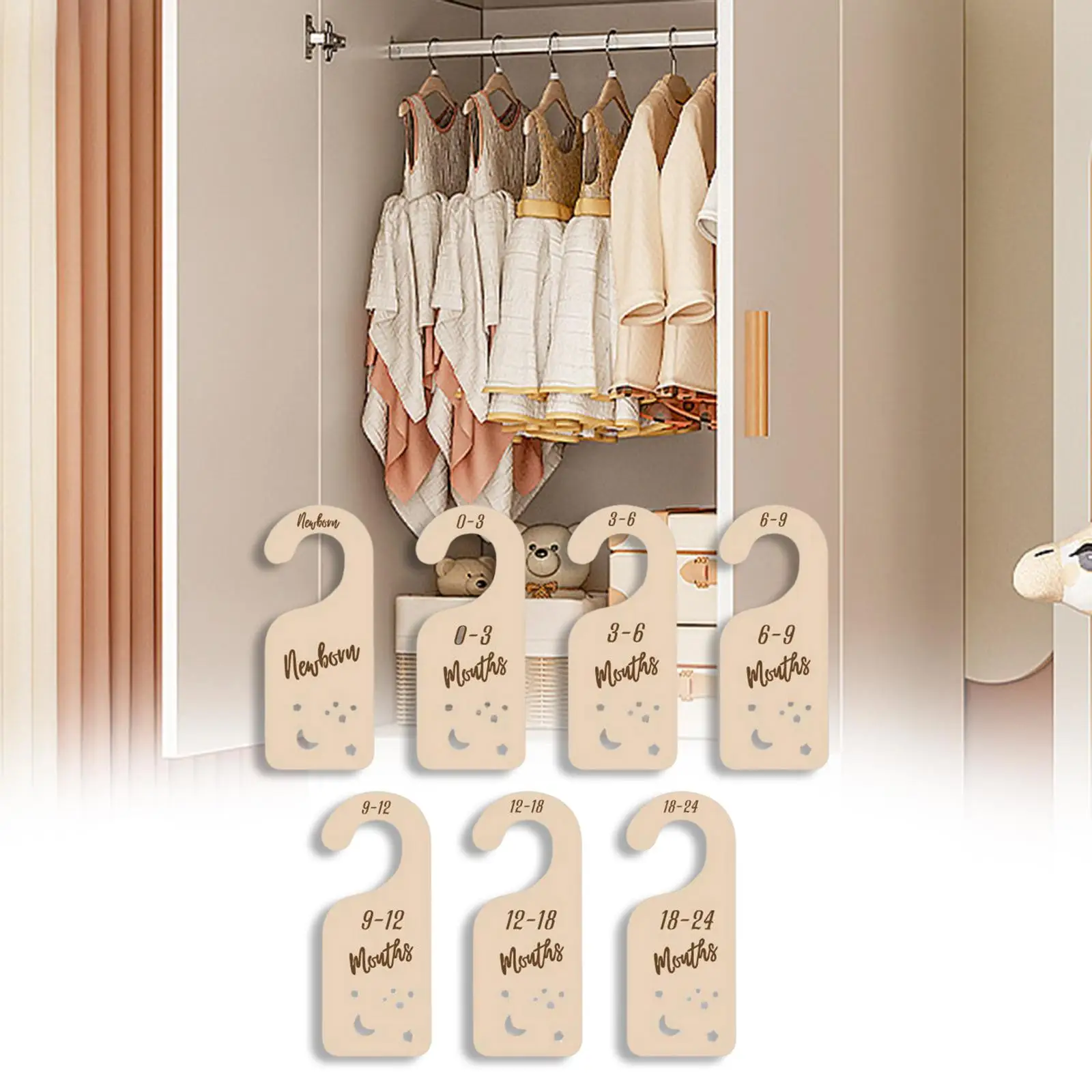 7x Wooden Closet Divider Infant Wardrobe Divider Label for Registry Shower Gifts