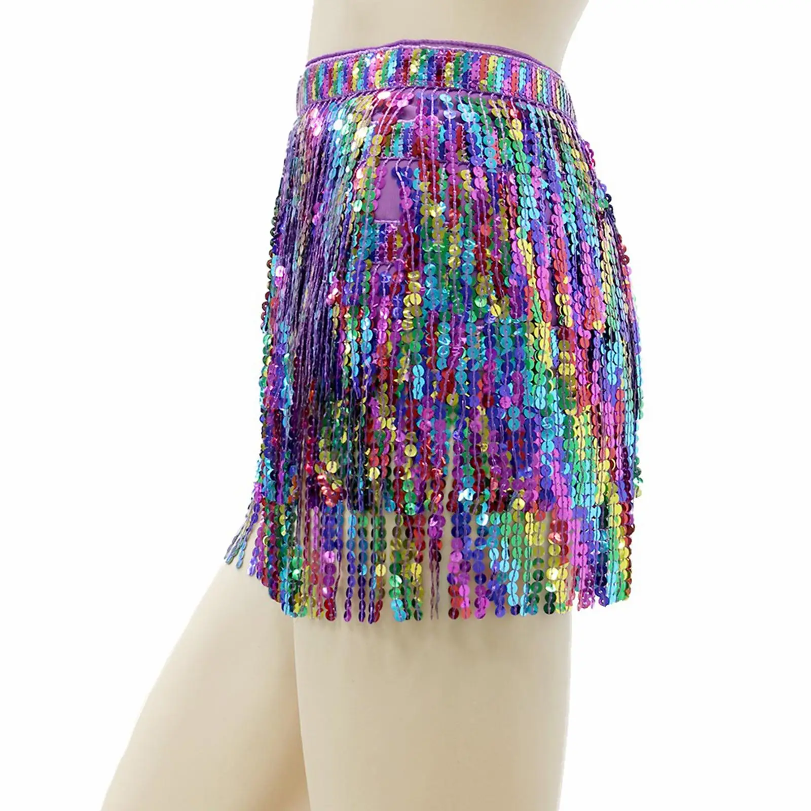 Belly Dance Skirt Hip Wrap Skirts Sequin Fringe Skirts for Summer Beach