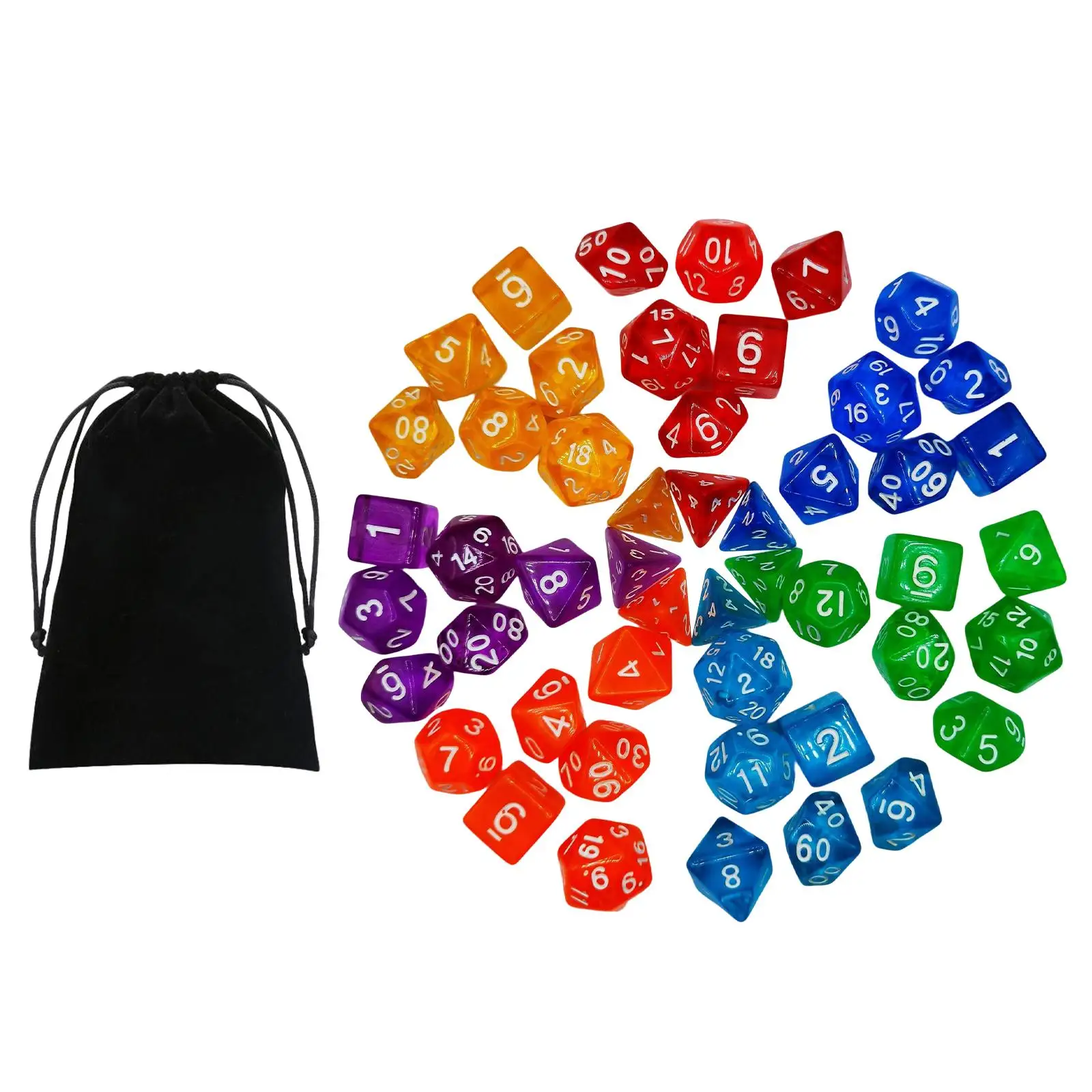 49PCS Engraved Polyhedral Dices Set D4 D6 D8 D10 D12 D20 w/ Pouch Puzzle Games Craft for DND RPG Board Games Math Teaching Aids