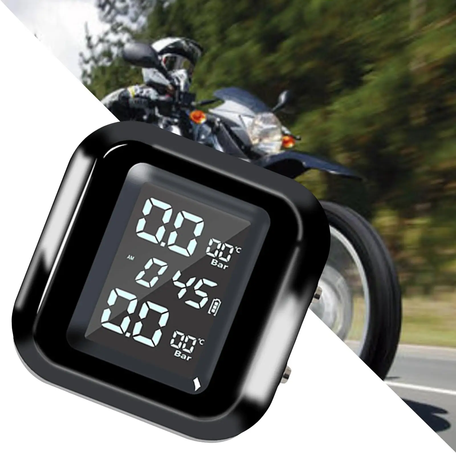 Cordless Motorcycle Tire Pressure Monitoring System 2 Sensors Pressure Gauge