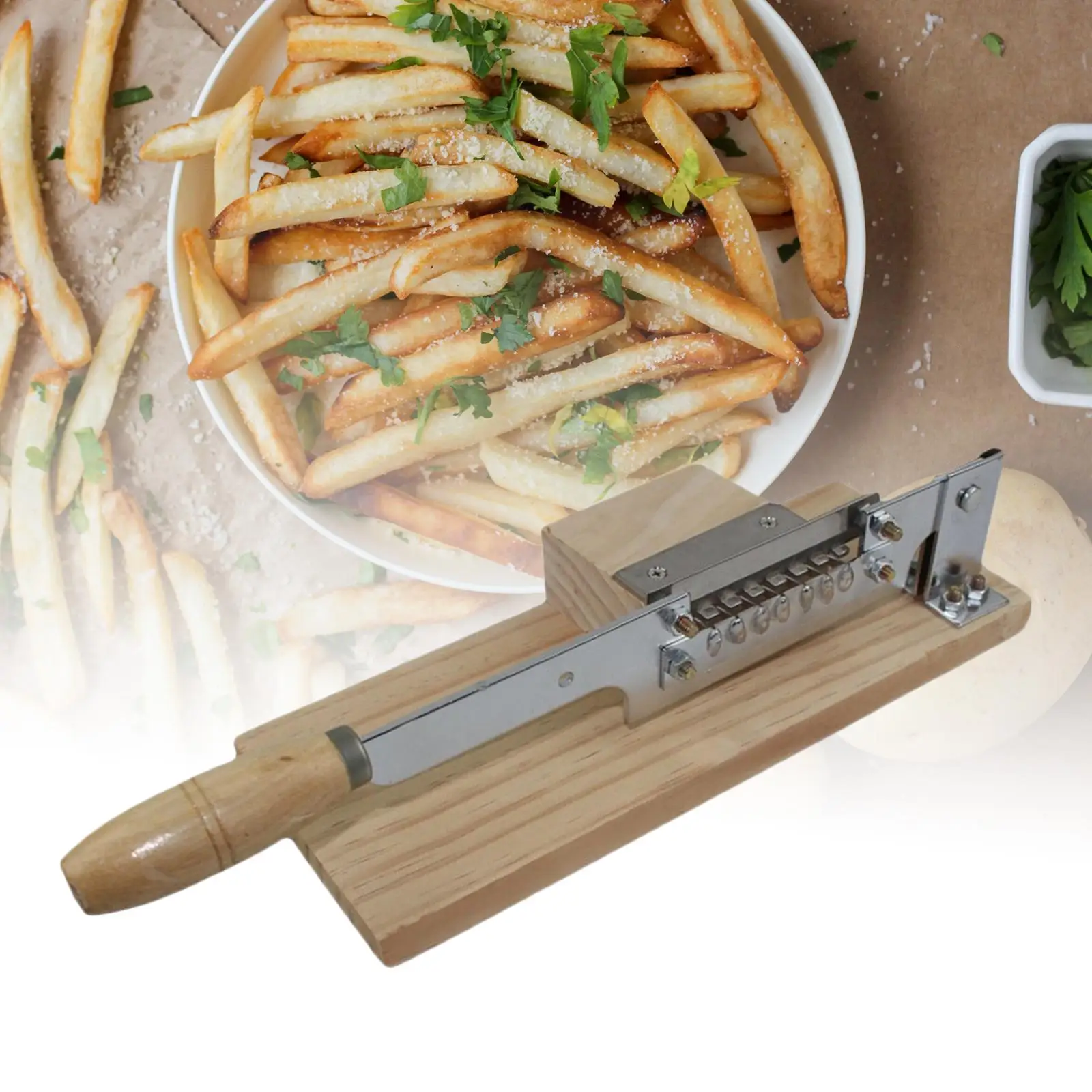 Potato Cutter Chopper Slicer with Wood Handle Kitchen Tool French Fries Cutter Potato Slicer Cutter for Cheese Carrot Grill Bake