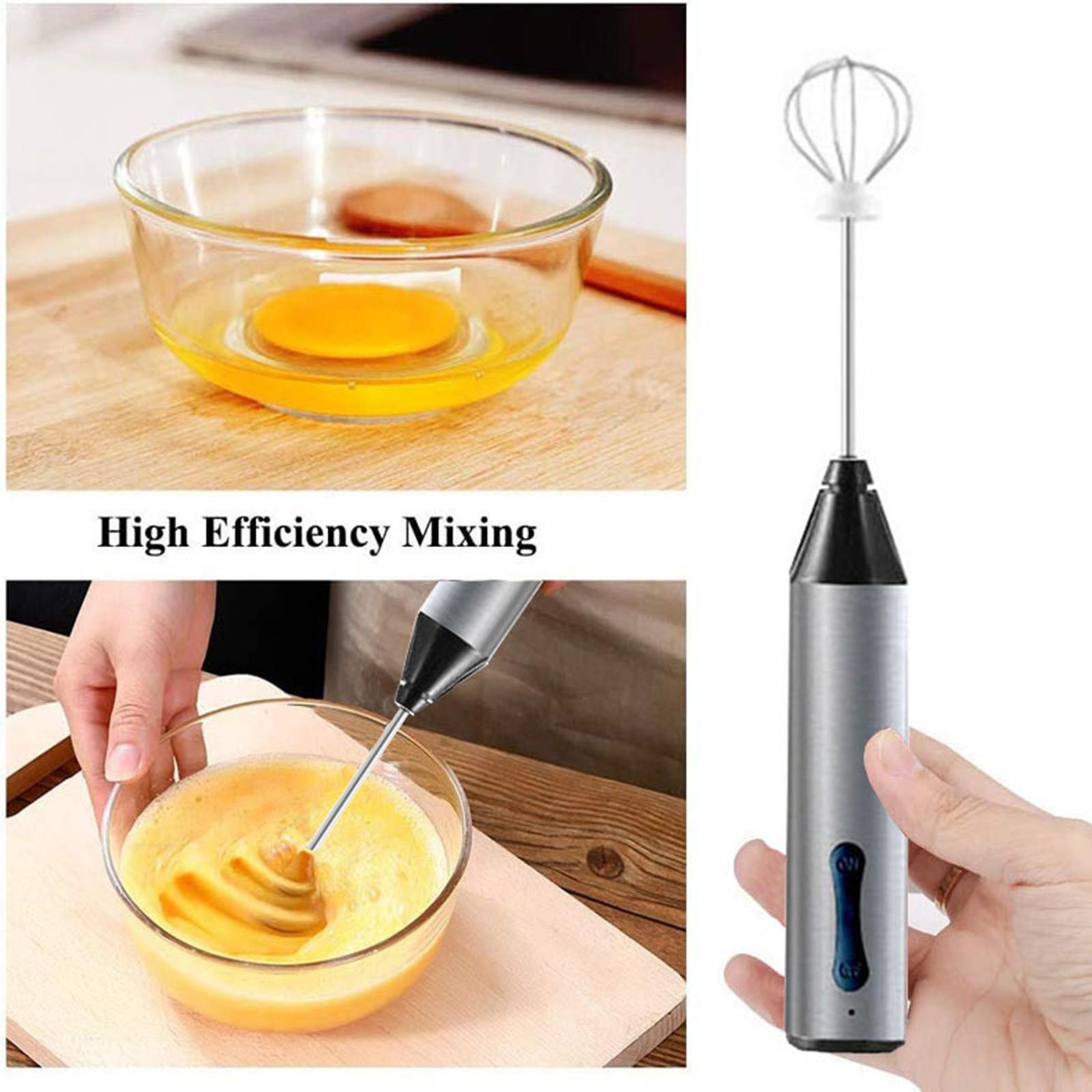 Portable Milk Frother Egg Beater with 3 Stainless Whisks 2 Speeds Type C Rechargeable Mixer Blender