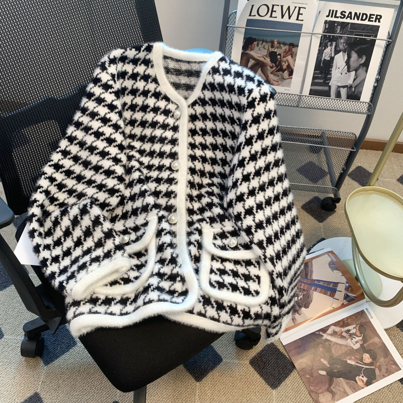 inverno nova imitação de vison veludo cardigan topo feminino