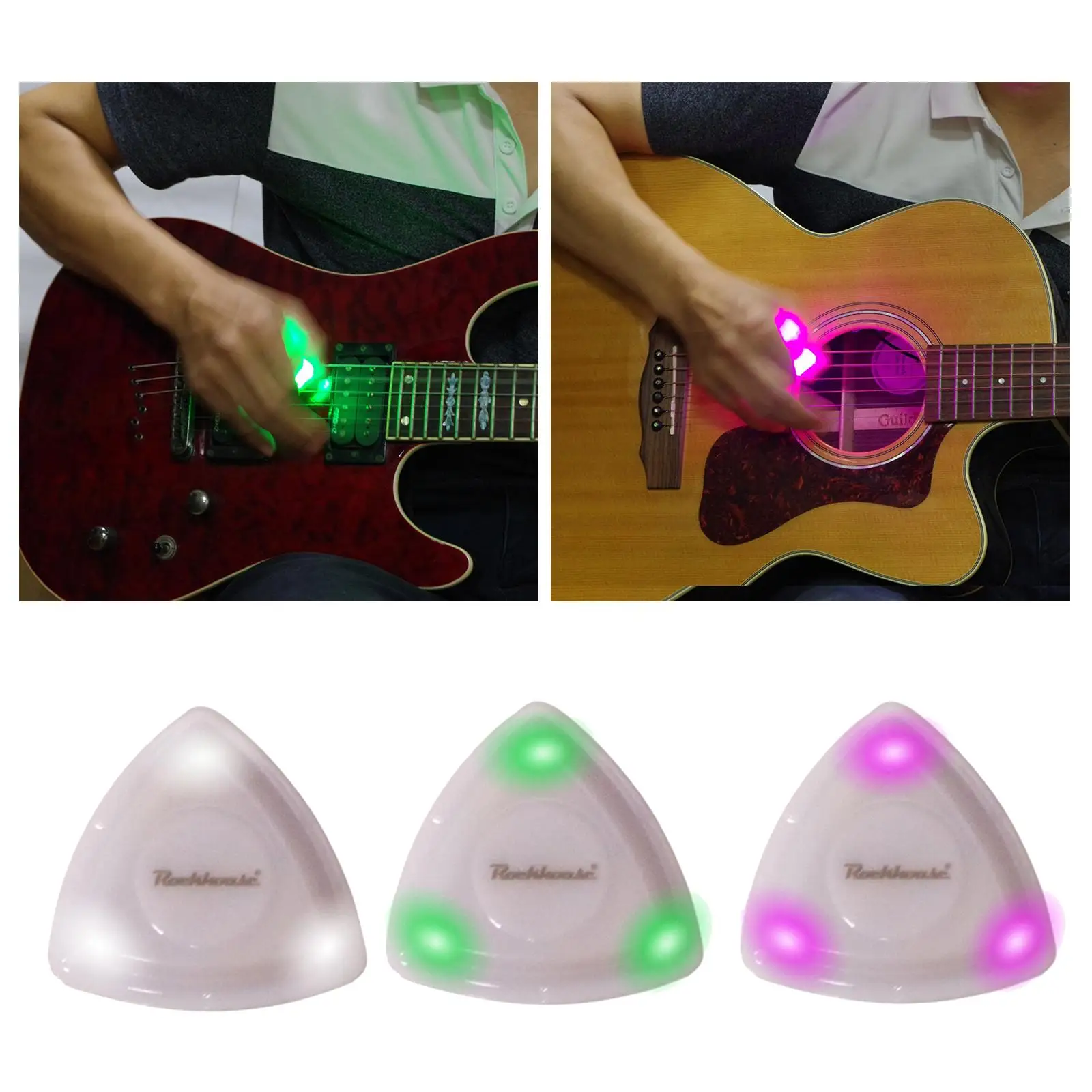 Unique Guitar Picks Medium Picks Plastic with LED Light, White/Green/ Guitar  for Bass Electric Guitar Acoustic guitarists