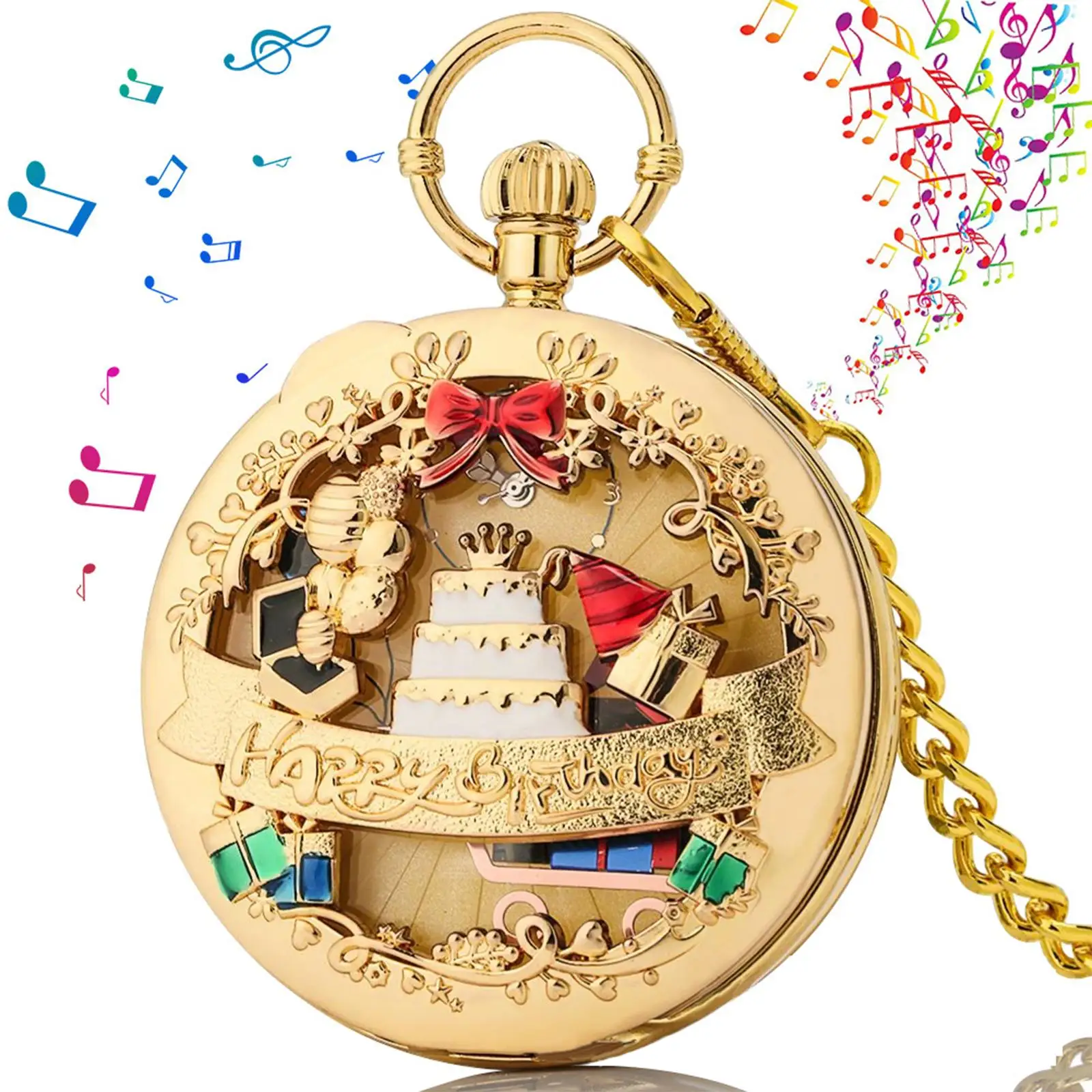 Music Pocket Watch Antique Style Quartz Chain Watch Birthday Present