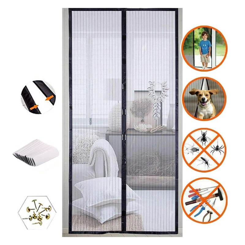 Description Picture 2 of item2025 New Magnetic Screen Door Curtain Anti-Mosquito Net Fly Insect Screen Mesh Automatic Closing Custom Size Easy Installation