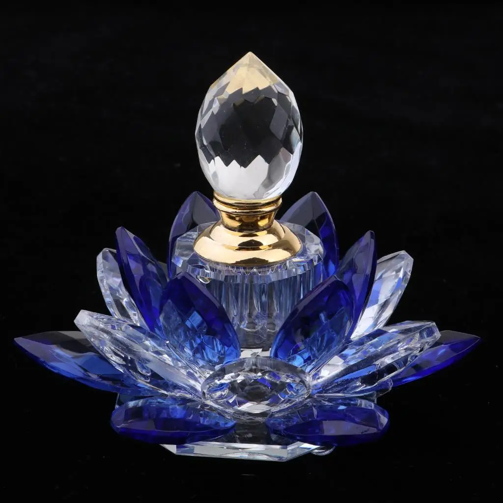 Blue Lotus Flower Empty Crystal Glass Perfume Bottle Gift Wedding Decor
