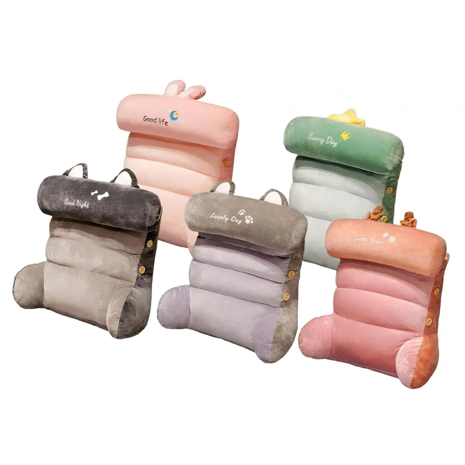 Plush Backrest Pillow waist Support Cushion with Arms and Pockets Waist Support Pillow Reading Pillow for Computer Chair Sofa