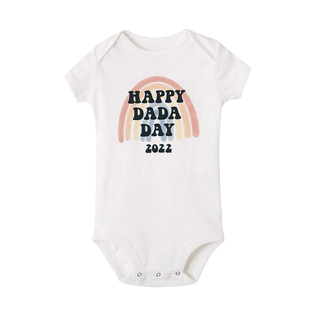 Bamboo fiber children's clothes Happy Dada Day 2022 Toddler Boys Girls Baby Romper Rainbow Printed Summer Short Sleeve Bodysuit Fashion Clothes Fathers Day Gift Baby Bodysuits expensive
