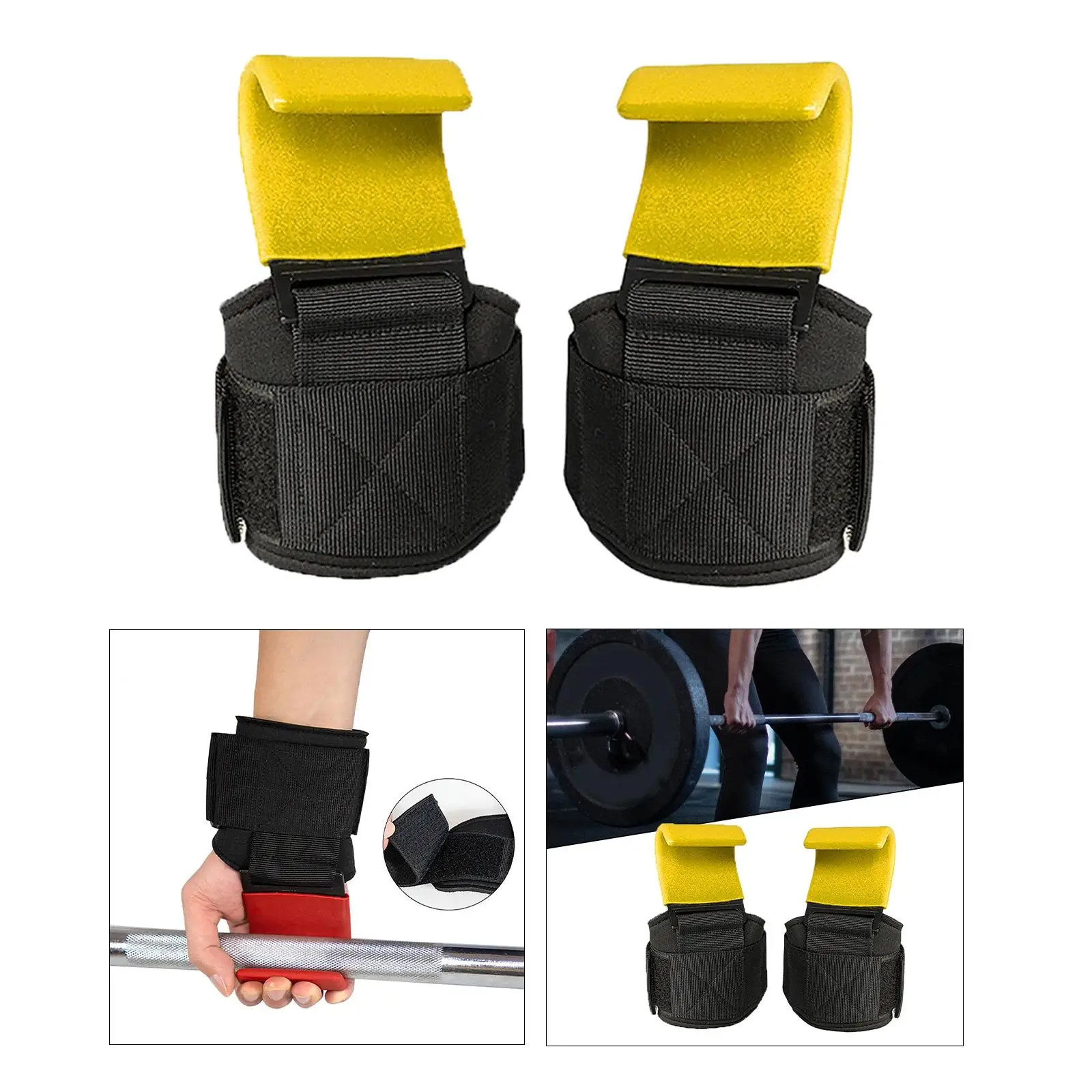 1 Pair Weight Lifting Hooks Wrist Wraps Gym Training Grip Straps for Fitness Padded Wrist Grips Bodybuilding Strength Training