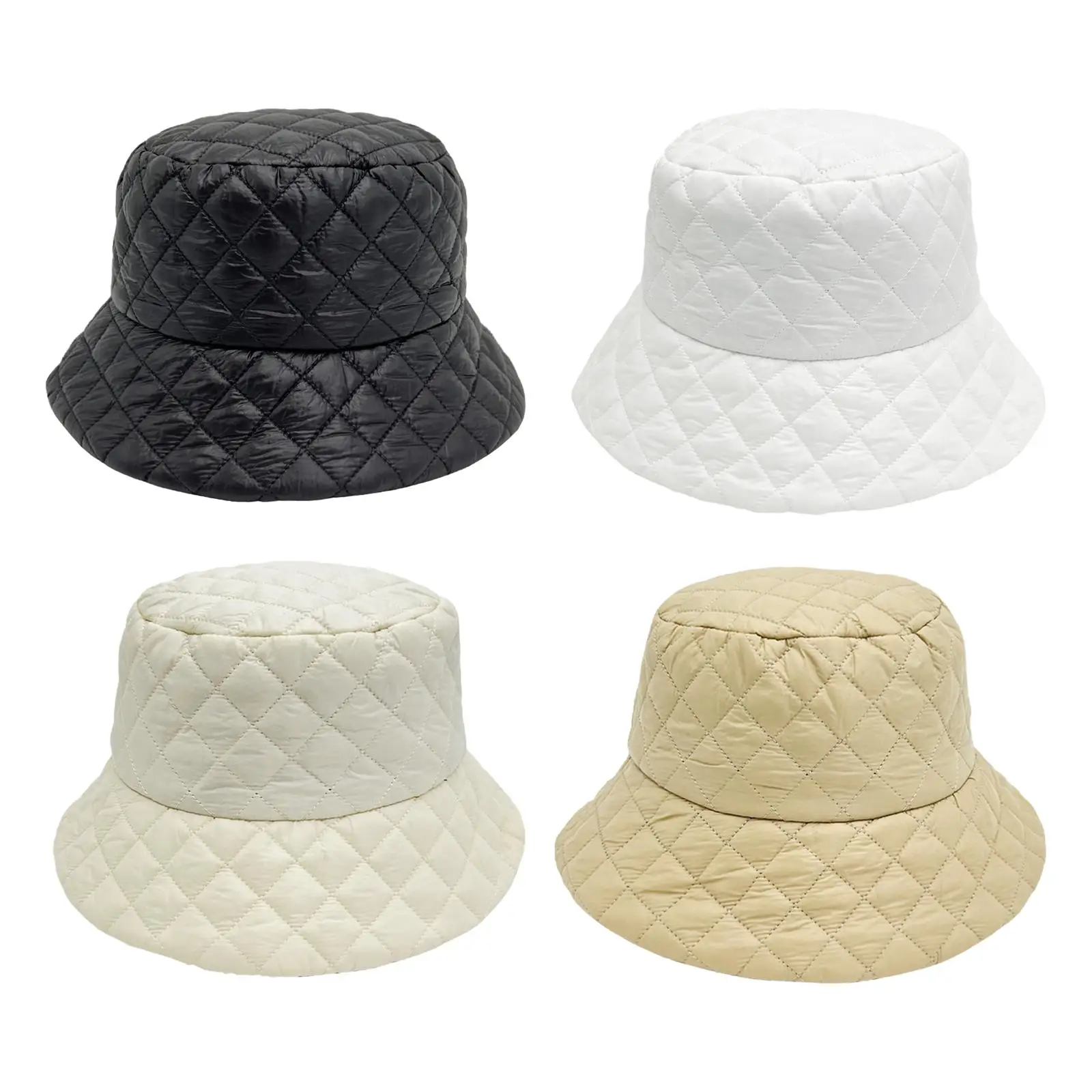 Winter Bucket Hat Stylish Headwear Filled Thick Solid Color Comfortable Quilted Casual Fisherman Hat for Girls Adults Men Women