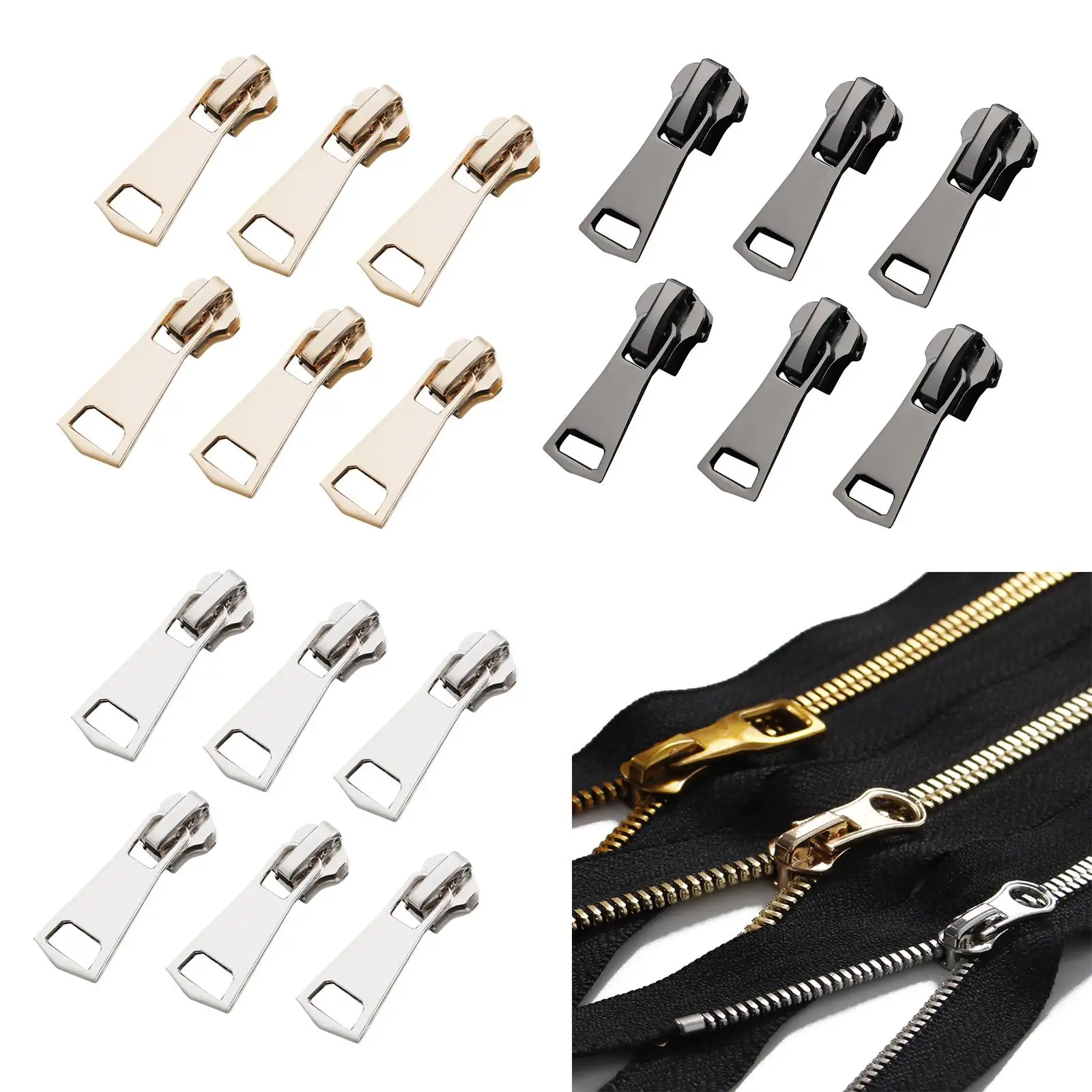 6Pcs Metal Universal Zipper Repair Kit Instant Zipper Pull Zip Slider Antirust Sewing Clothes for Repairing Coats Sleeping Bag