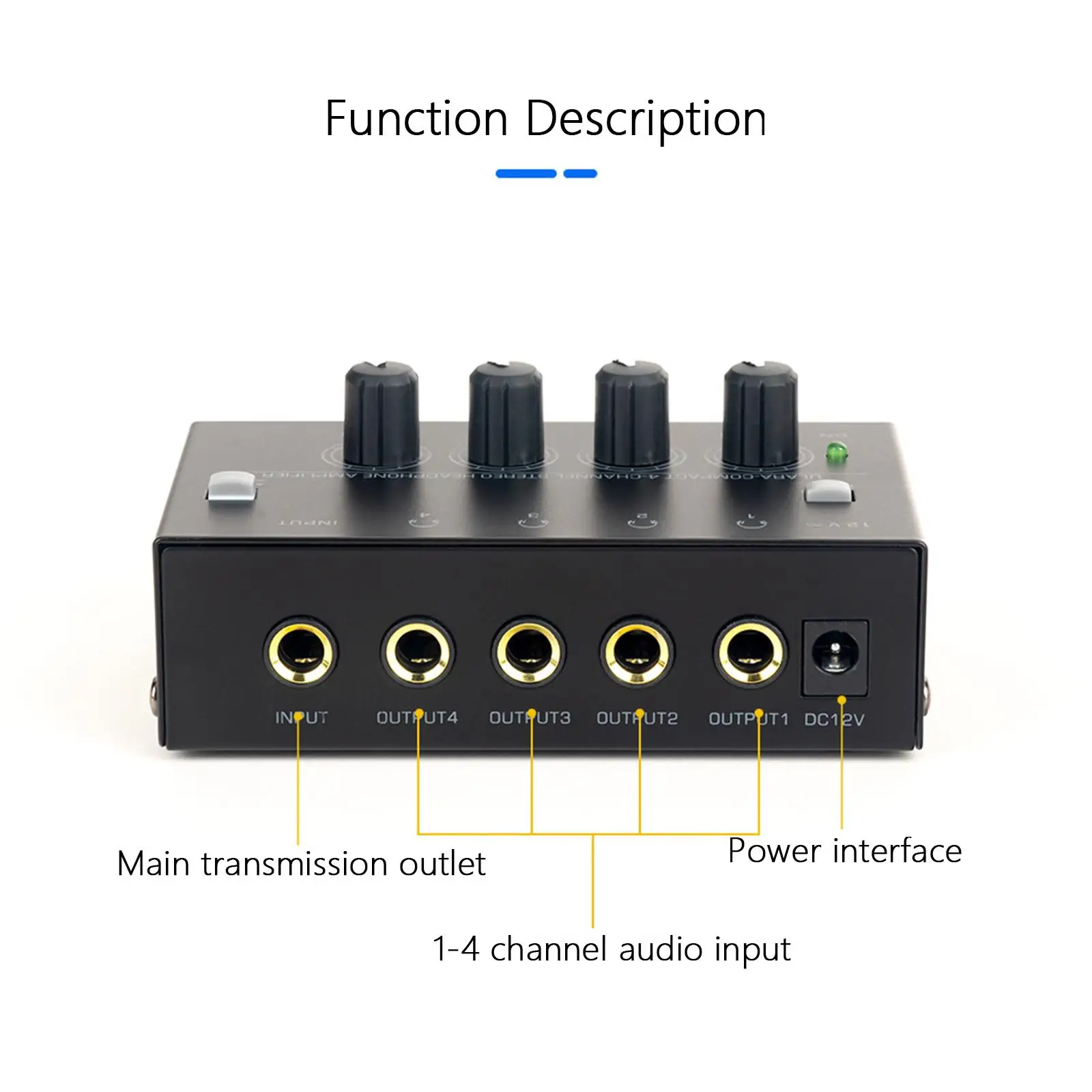 Stereo Headphone Amplifier 4 Channel Studio Headphone Splitter Amplifier for Sound Mixer