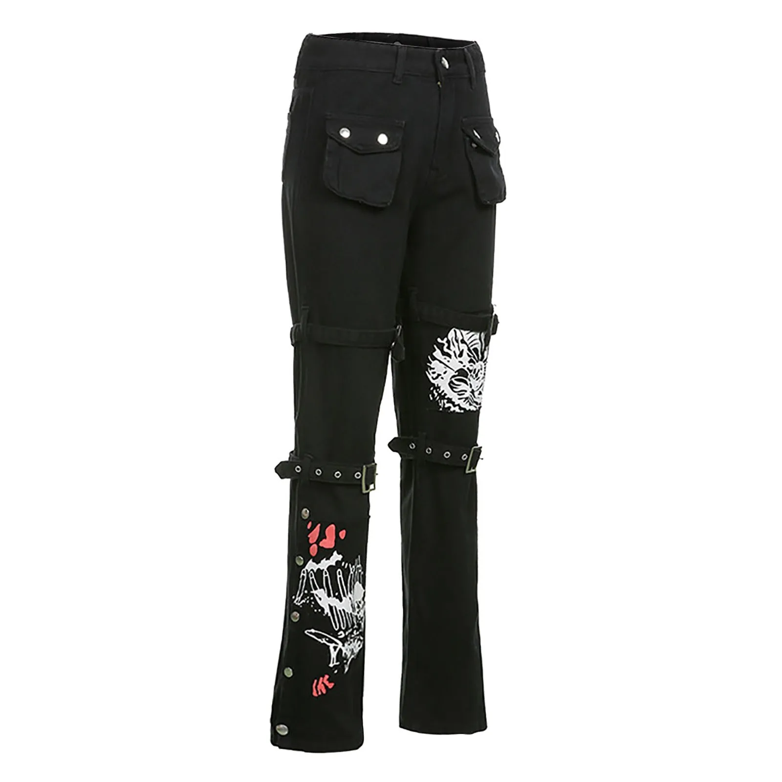 sweatpants Gothic Harajuku Black Cargo Pants Women Chain Wide Leg Goth Hippie Streetwear Leg Loop Trousers Loose Female Baggy Fashion G3 adidas pants