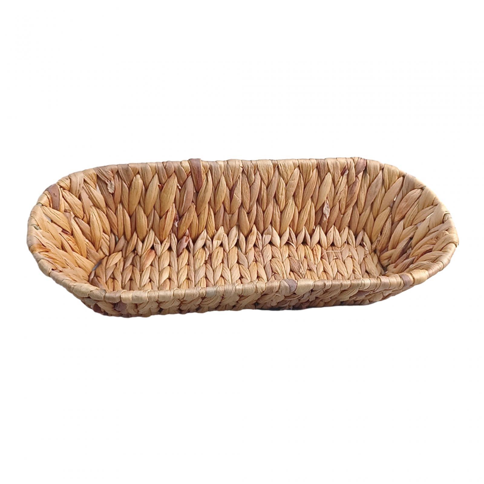 Handwoven Grass Rattan Bread Basket Serving Organizer Multipurpose Pastoral Style 32x13x7cm for Keys Wallet Phone Durable