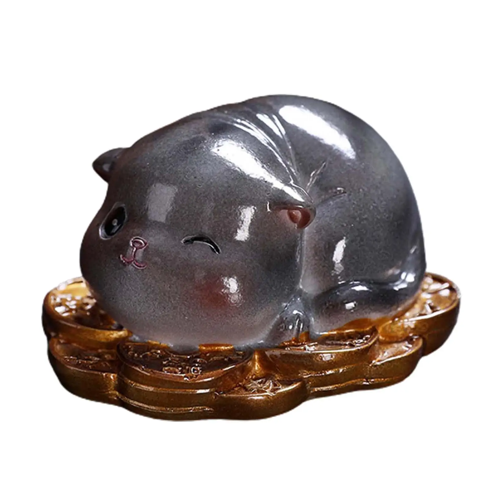 Tea Pet Cat Lovely Color Changing Ornament Lucky Cat Figurine Animal Sculpture for Tea Table Bookcase Office Car Decoration