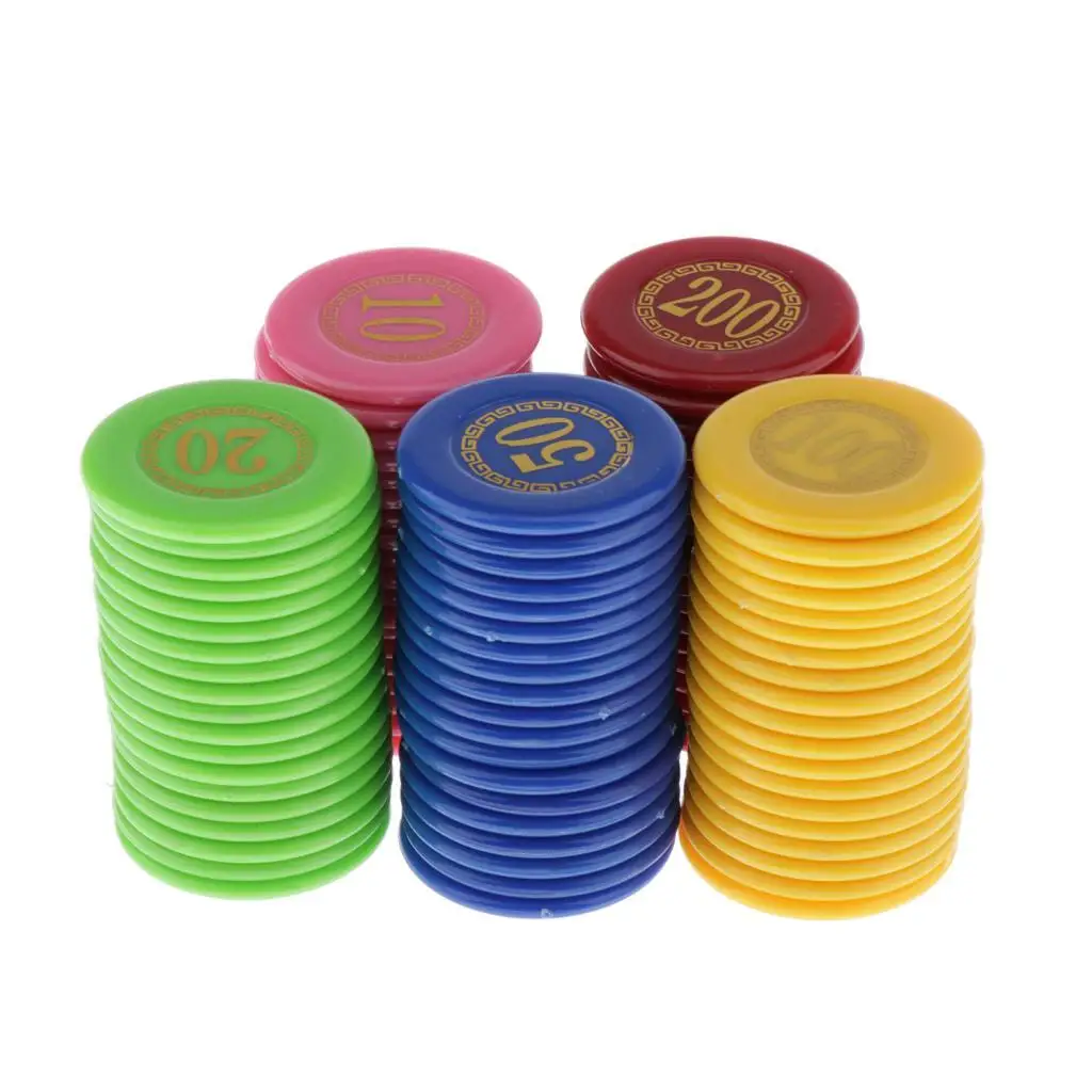 100pcs Solid Colorful Plastic Counting Chips Printed Value W/ 
