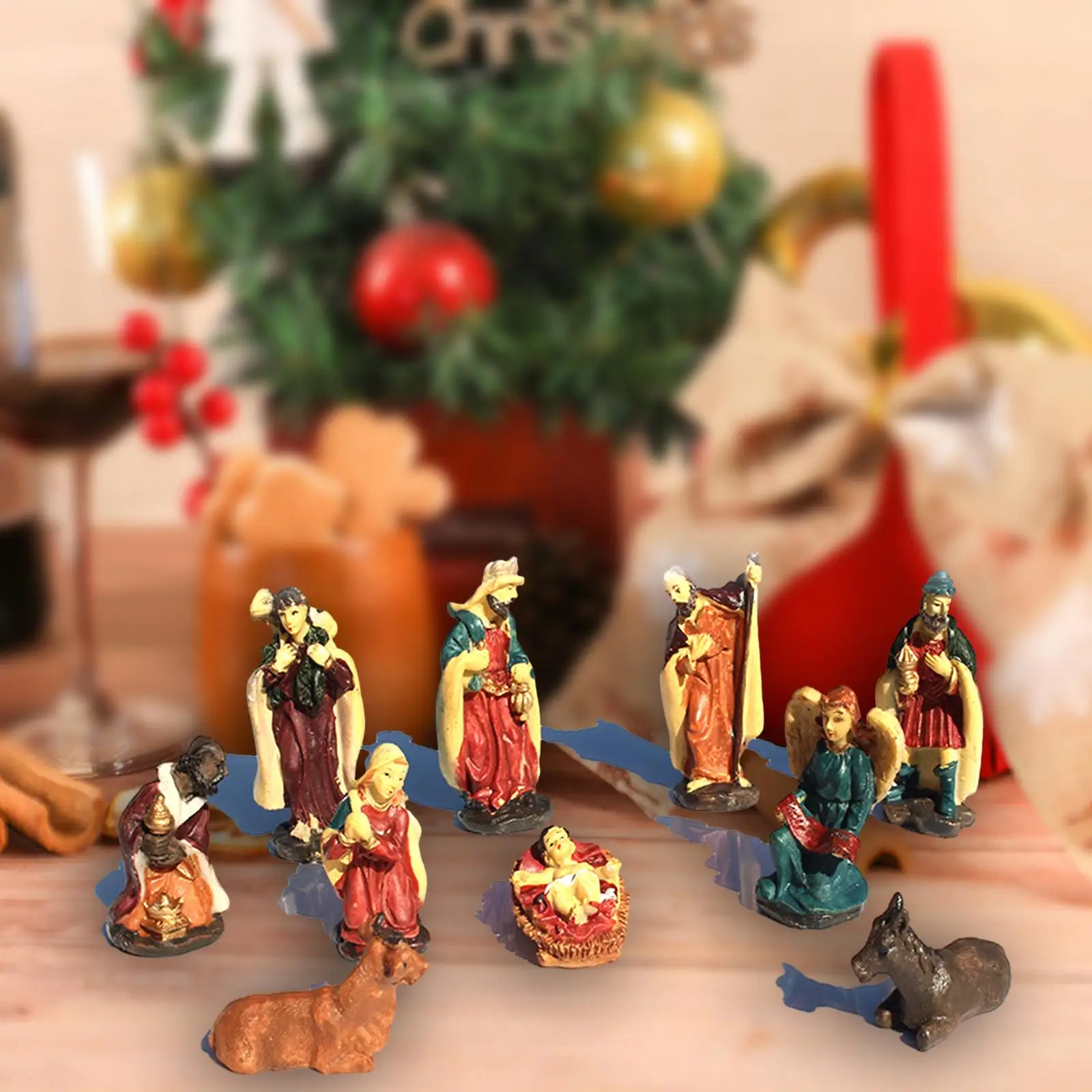 10x Nativity Figures Set Decoration Portable Hand Painted Holiday Season Decor Birth of Jesus Ornament for School Decoration