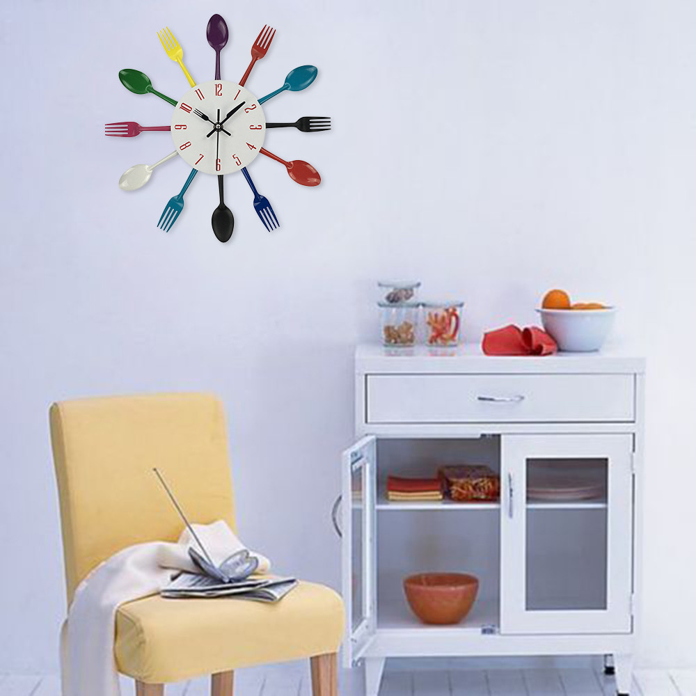 Description Picture 5 of itemMulticolor Clock Creative Design Home Decoration Cutlery Kitchen Utensil Spoon Fork Clock Wall Clock for Livingroom Bedroom