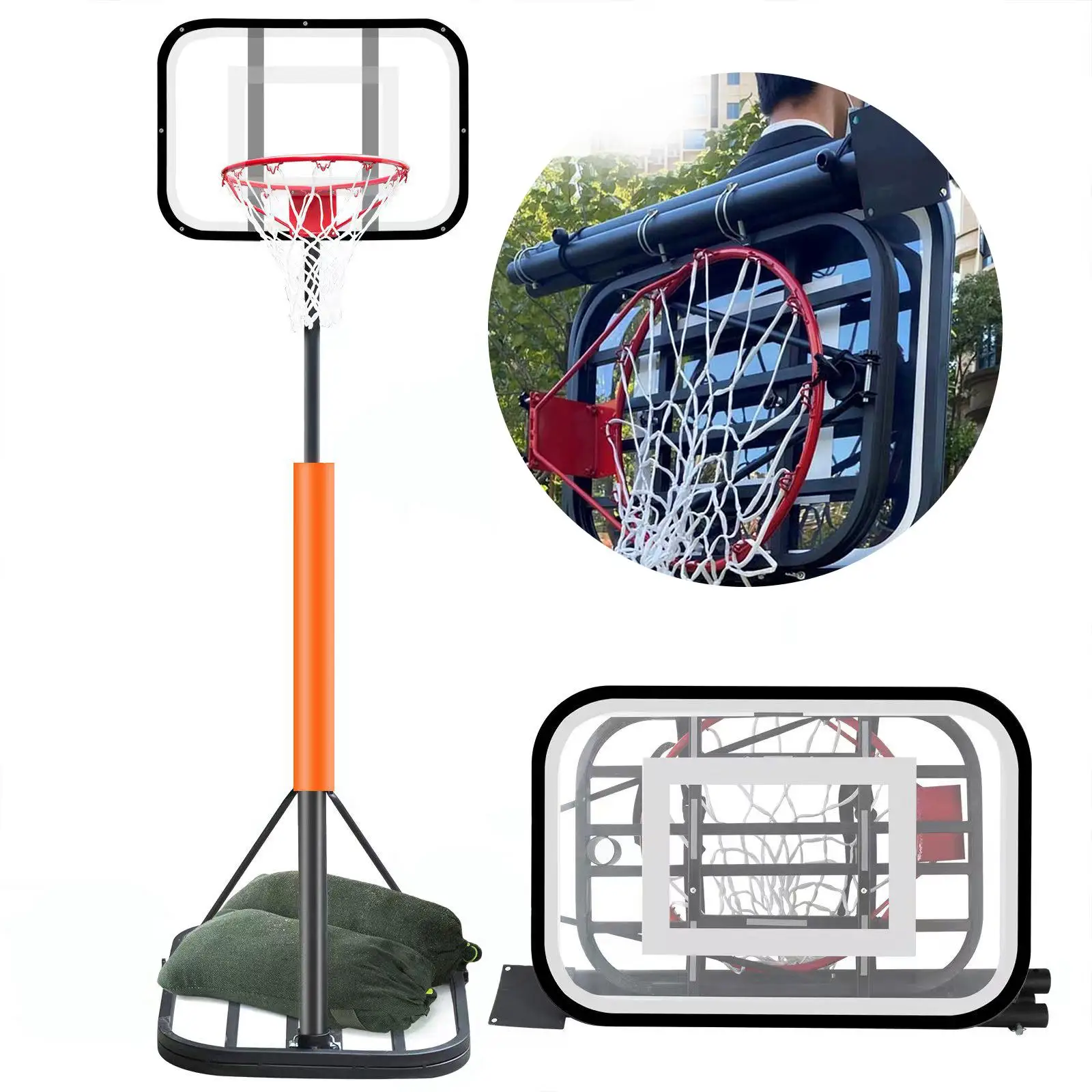Portable Basketball Hoop Stand Adjustable Adjusts from 1.9M to 2.7M Backboard System Basketball Goal for Backyard Game Outside