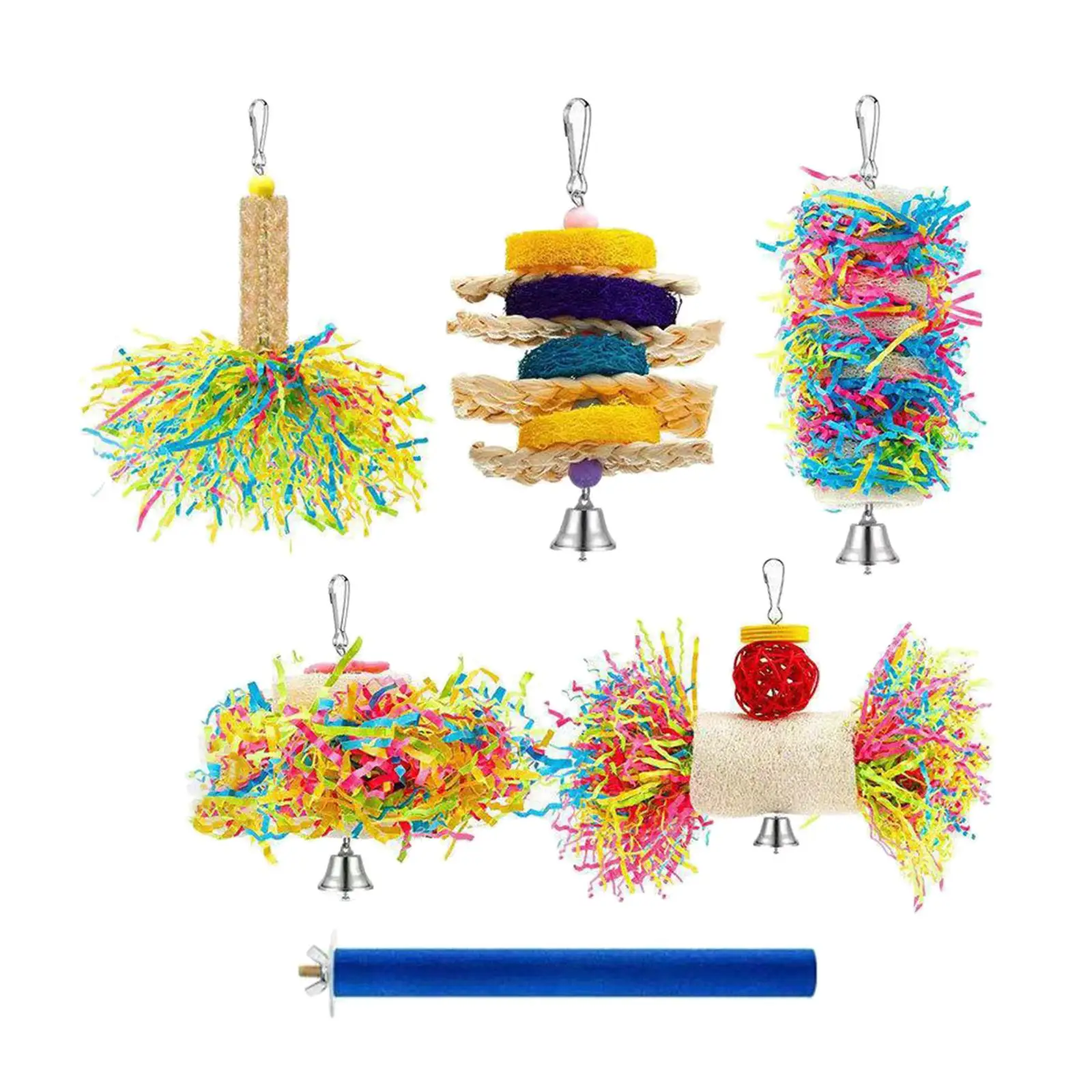 6x Parrot Cage Hanging Toys Hanging Bell Bird Toy Hammock Birds Swing Chewing for Macaws Lovebird Cockatiels Small Parakeets