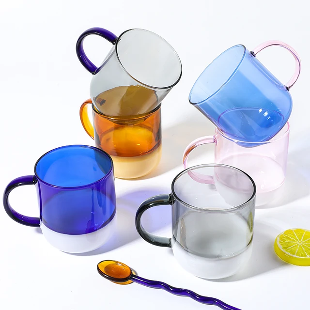 Glass Cups/Glass Tumblers Colorful Drinking Glasses High Borosilicate  Glass Milk Mug Water Cup Coffee Cup Breakfast Glasses Drinkware Coffee Mug  200ml Drinking Glasses ( Size : 240ml , Color 