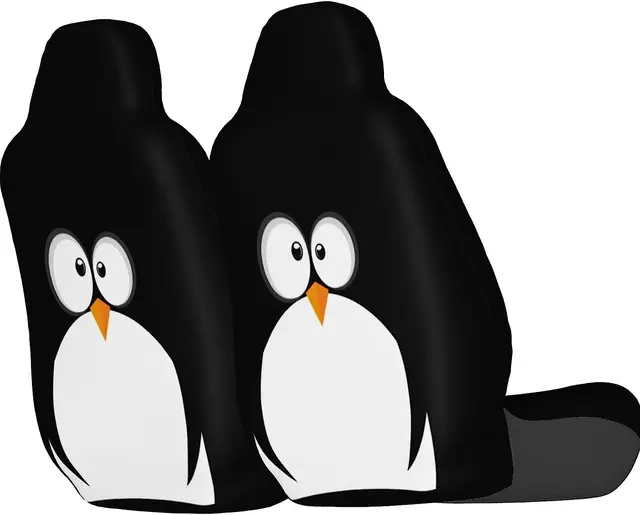 Funny Penguin Face Car Seat Covers Set 2 Pcs Auto Interior Car
