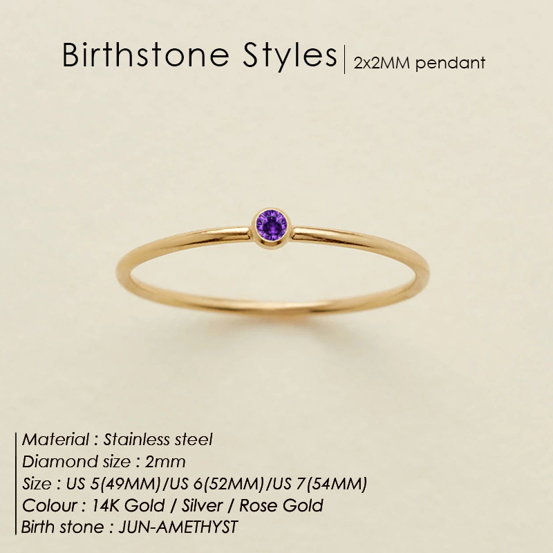 Damen-Ring mit Geburtsstein aus Edelstahl 316, goldene Farbe, schlichter modischer Stil für Frauen, Dezember, Festival, Party, Geschenk, Ringschmuck – Detail 17