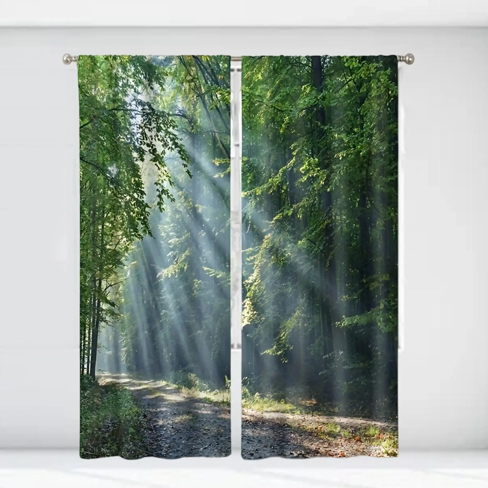 2 Pieces Forest Printed Curtains Screen Curtain Accessory Privacy Window Drape Rod Pocket Curtain for Kitchen Window Farmhouse