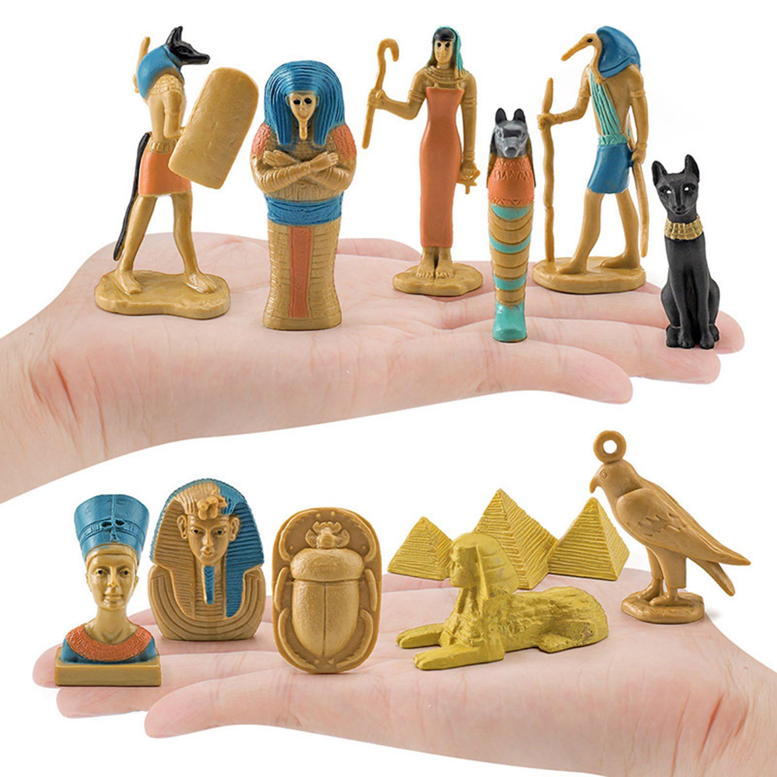 12x Ancient Egypt Figures, Novelty High Simulation Small Statues Early Educational Toy Mummy Case Thoth Hieroglyph Anubis Bastet